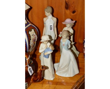 THREE NAO FIGURES, to include tall elegant lady in evening dress, height 31cm, 'Gentle Breeze' No1158 and 'Truly in Love' No1