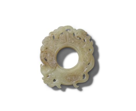 A YELLOW AND RUSSET JADE ARCHAISTIC 'PHOENIX' PENDANTQing Dynasty or laterThe flat pendant finely carved with a pair of phoen