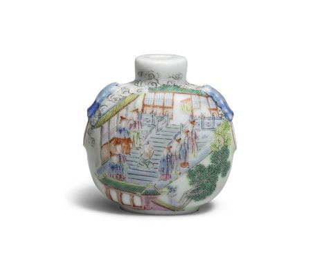 A FAMILLE ROSE 'ZHANG GE'ER' SNUFF BOTTLEDaoguang four-character mark and of the periodOf rounded rectangular form, the shoul