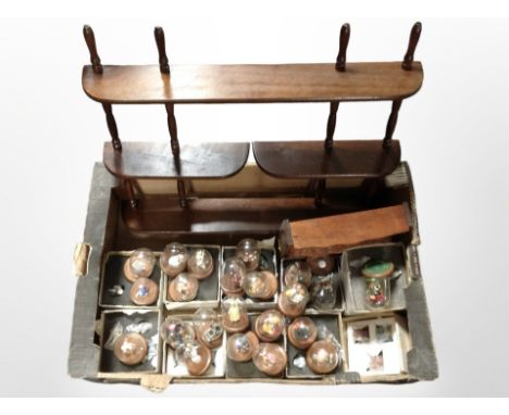 A collection of Minnie Maria miniature figurines, hand-painted on pewter, on stands, together with a reproduction mahogany wa