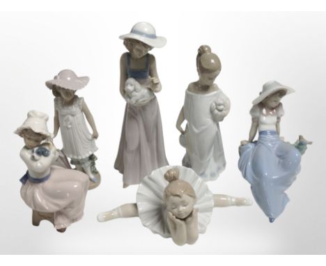 Six Nao figures of girls, tallest 25cm.