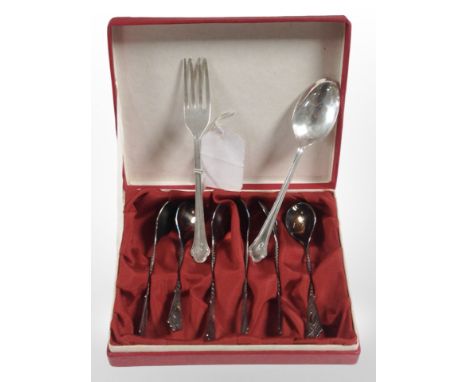 A silver fork and spoon, Francis Howard Limited, 1990, together with a further cased set of white metal coffee spoons stamped