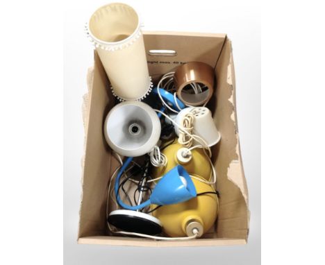 A group of 20th-century Scandinavian lamp bases and pendant light shades. (1 box)