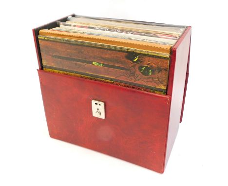 A quantity of rock and pop records, all enclosed in a vintage record box, comprising Bryan Adams, Alice Cooper, Elton John, D