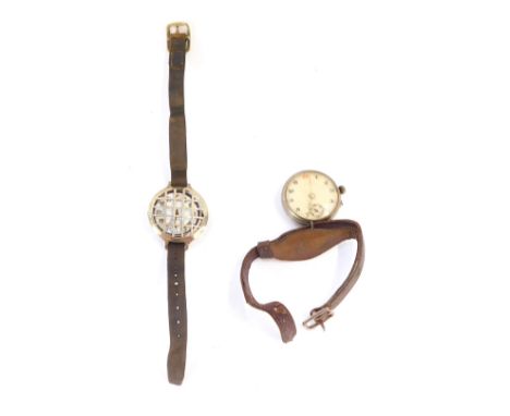 Two early 20thC wristwatches, comprising a 1930's silver cased wristwatch with white enamel dial and painted numbers and seco