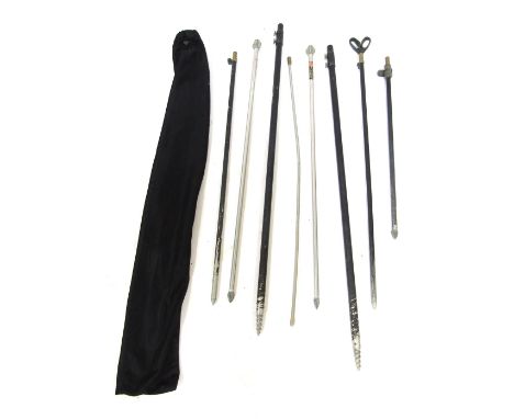 A group of fishing accessories, power sticks, Dinsmores Arrow point bank sticks, etc.  (1 bag)