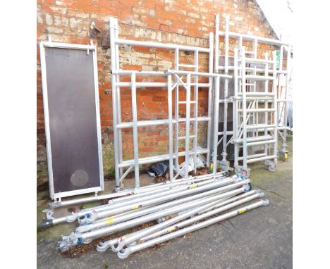 A Youngman Boss Ladder Span scaffold platform tower, with three platforms and various poles. 