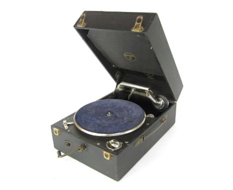 A Columbia Gramophone Co portable record player, in black fitted case. 
