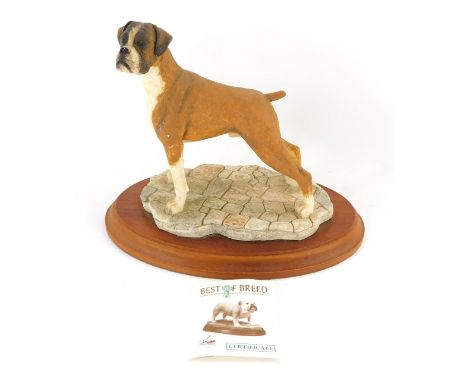 A Naturecraft Best of Breed brown Boxer dog figure, on a light wood oval base, 20cm high, with certificate. 