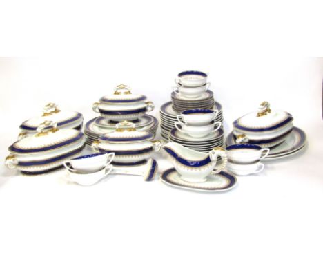 A Royal Worcester part dinner service in the Regency pattern, comprising three large tureens, two small tureens, one tureen s
