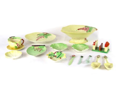 A group of Carltonware, comprising leaf pin dishes, salad bowl and servers, toast rack, milk jug, etc. (AF) (1 tray)