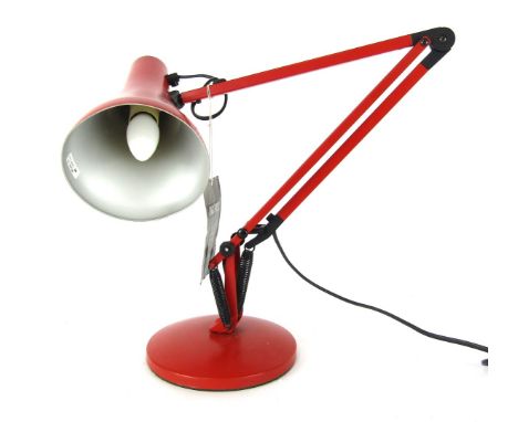 A red Anglepoise desk lamp, 94cm high fully extended.