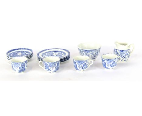 A late19thC Allertons Persian ware blue and white child's tea service, with Punch and Judy blue and white design, comprising 