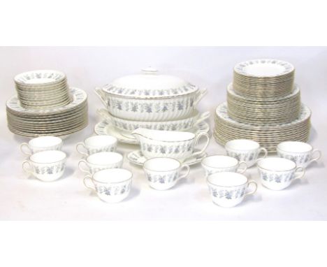 A Minton Alpine Spring pattern part tea and dinner service, comprising two tureens and covers, meat plat, gravy boat and sauc
