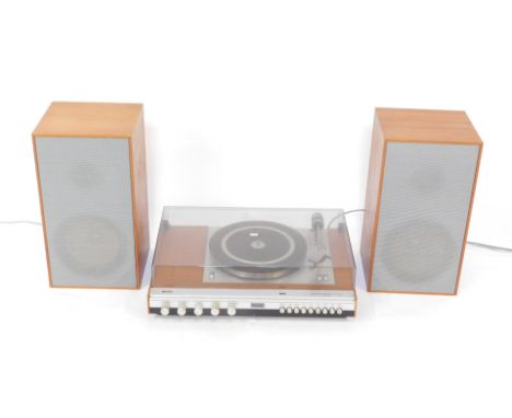 An Echo EKCO sound project ZU5G record player, and a pair of speakers.