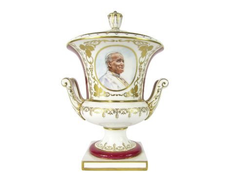 A Royal Worcester commemorative vase and cover, to commemorated the Visit of His Holiness Pope John Paul II to Great Britain,