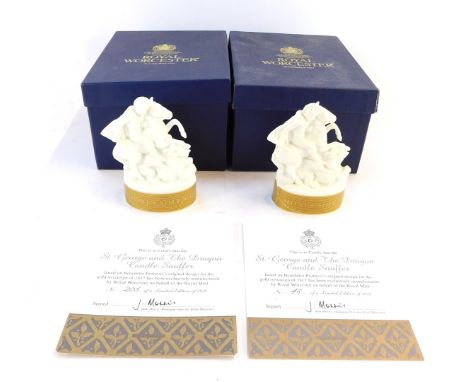 Two Royal Mint Classics Royal Worcester candle snuffers, St George and the Dragon, limited edition, 46/1817, and a further ex