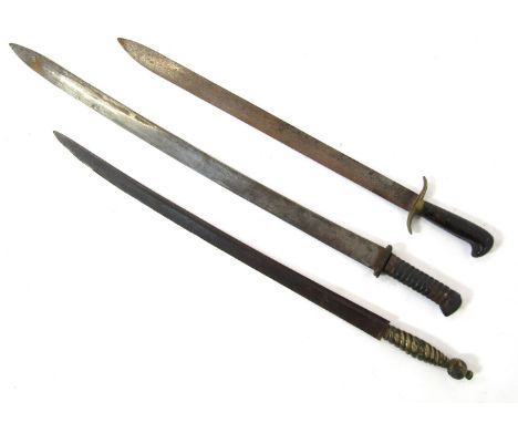 Three 19thC swords, to include an example with a twisted handle lacking scabbard. 