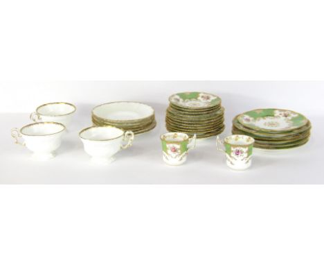 A group of Copeland and Coalport tea and coffee wares, comprising a Coalport green and floral spray part set with saucers, si