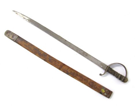 A sword complete with leather scabbard, 80cm long. 