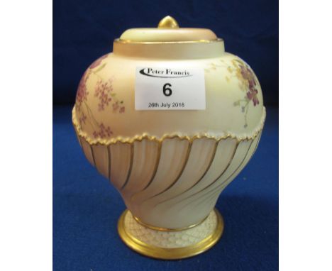 Royal Worcester blush porcelain baluster shaped writhen vase and cover, the shoulders painted with flowers and foliage having