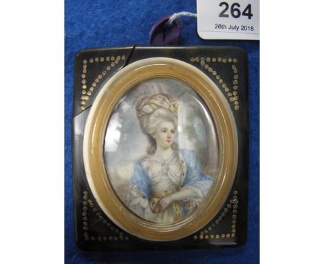 19th Century portrait miniature, possibly of Marie Antoinette, appearing to be on ivory in tortoiseshell frame. 7 x 5cm appro