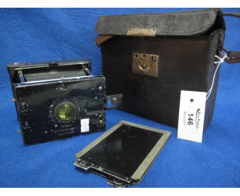 Tenax folding plate camera by C.P Goerz of Berlin, in original leather case with various dark slides. (B.P. 24% incl. VAT)