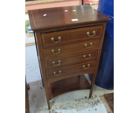 Edwardian mahogany inlaid four drawer filing cabinet with under shelf. (B.P. 24% incl. VAT)