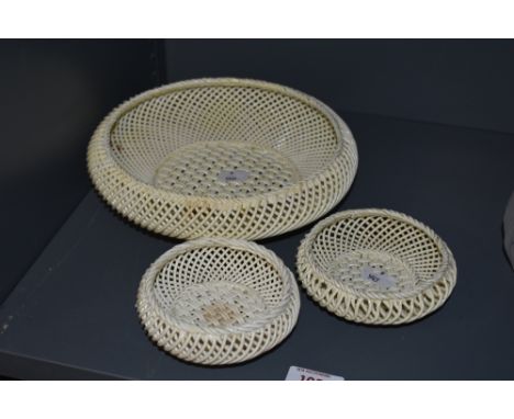Three Crown Staffordshire basket weave ceramic bowls.