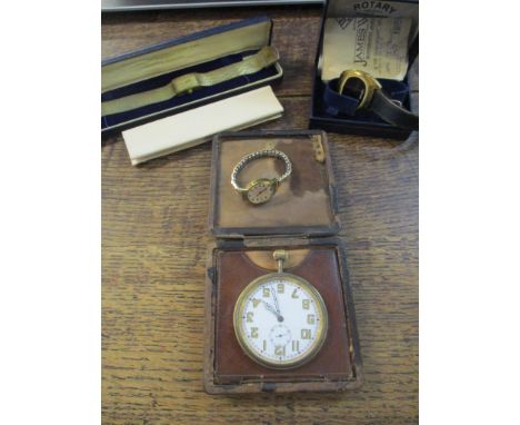 A selection of vintage wrist watches, and a leather cased goliath dressing table pocket watch, to include a 1980 Rotary LED w