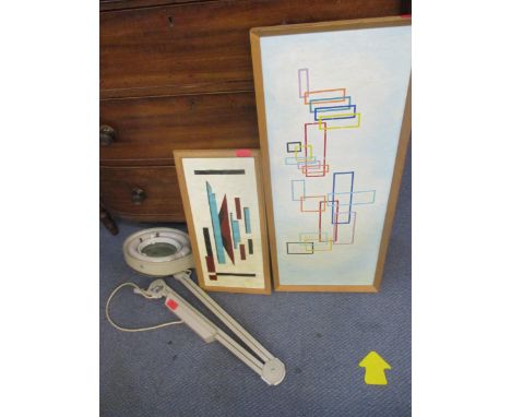 Two contemporary oil on boards together with a 'Thousands and One' lamp 