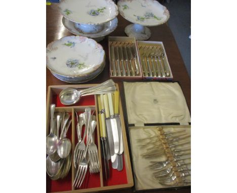 An early 20th century part dessert set, together with mixed cutlery and flatware to include silver plateLocation: 2.4 