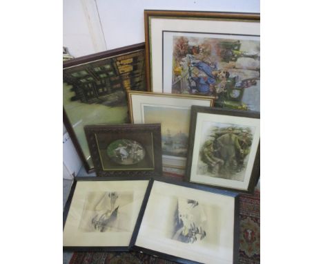 Pictures to include a Terence Cunio print, Japanese pictures and other items 