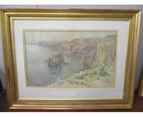 Ethel Sophia Cheesewright (1874-1977) - A watercolour seascape depicting Sark, 27cm x 43cm, framed and glazed 