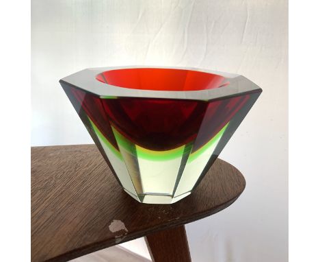 Flavio Poli (Italian, 1900-1984), Murano Sommerso large studio glass ashtray, octagonal shape with round bowl interior, red i