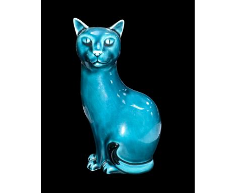 Poole Pottery, a blue Poole Pottery Cat figurine, stamped to base 'Poole Pottery'. No apparent chips or cracks, some light cr