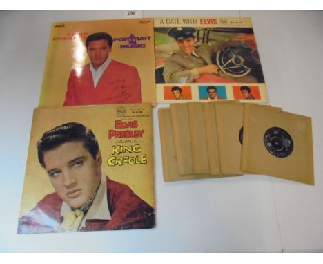 Vinyl - Three Elvis LPs to include King Creole RCA RD27088, A Date With Elvis RCA RD27128 and a Portrait In Music RCA SQS 558