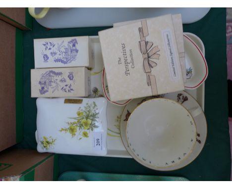 Royal Worcester bone china hunting scene breakfast cup and saucer, lidded bone china dressing table trinket box, boxed 'Ringt