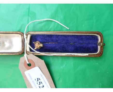 Gold fox head scarf pin, marked 15 in original leather box