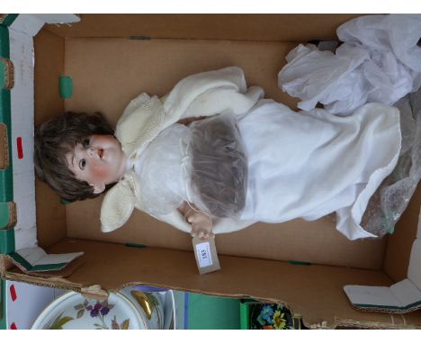 König & Wernicke Walterhausen pot head doll (19" tall) dressed in pantaloons, flannelette underdress and wool cloak, original