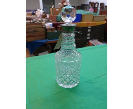 Fine cut glass spirit decanter, silver collar (Birmingham 1954) with golf ball stopper