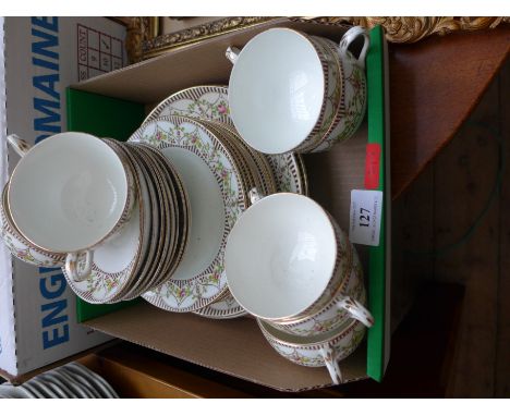 Part Crown Staffordshire bone china tea service the white ground decorated multi-coloured pink rosebud garland border (30 pie