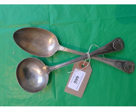 Kings Pattern silver serving spoon and a soup ladle in similar style (Sheffield 1896 & 1895), 6 1/2oz matching the previous l