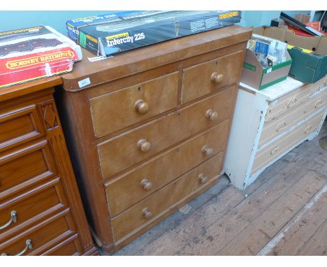 Satin wood chest of two short and three long drawers, each with bobbin handles