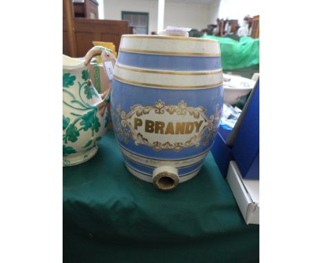 White gilt and light blue ground brandy barrel