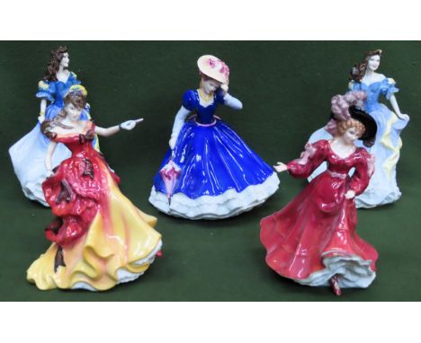 Five various Royal Doulton 'Figure of The Year' ceramic figures Inc. Belle, Patricia, Rebecca, etc

all used. one second 