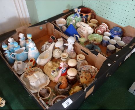 Two boxes containing a large quantity of decorative ceramics, to include: a Doulton Autumn Breezes figurine, a Maling pedesta