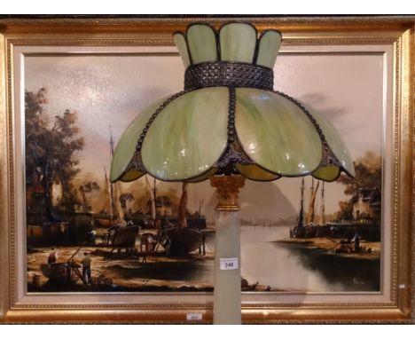K. Hammond, fishermen preparing boats at the waters edge, oil on canvas, signed to lower right corner (60cm x 90cm) in a gilt