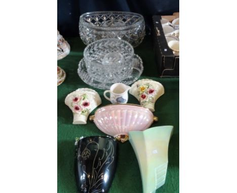 Six mid-20th century ceramic wall pockets, to include examples by Saddler and Royal Winton, together with five items of cryst