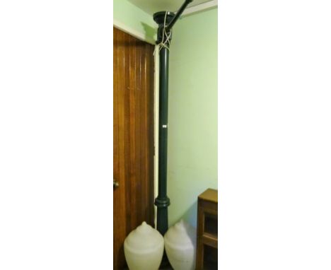 A reproduction green painted lamp post with two conforming shades (245cm).